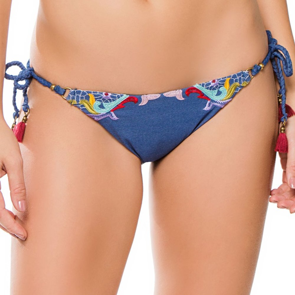 NWT Nanette Lepore Dazed Denim Vamp Side Tie Bikini Bottoms XS